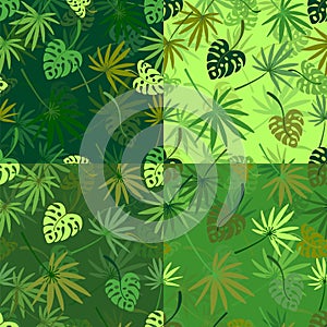 Set of seamless repeating patterns of palm leaves