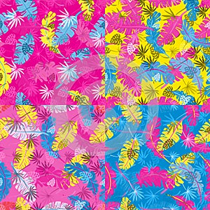 Set of seamless repeating patterns of palm leaves