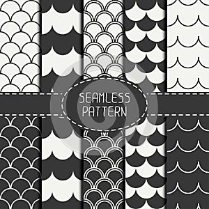 Set of seamless retro vintage marine geometric