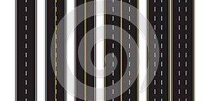 Set of Seamless Road Marking on a White Isolated Background. Top View. Straight Highway Infographic Templates. EPS 10