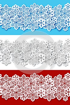 Set of seamless snowflake borders