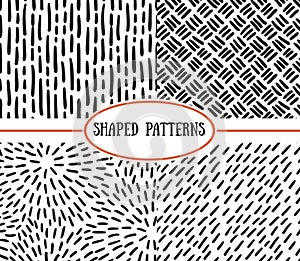 Set of seamless stroke patterns. Black and white.