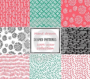 Set of seamless stroke patterns. Hand-drawn background.