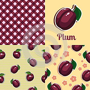 Set seamless texture with plums