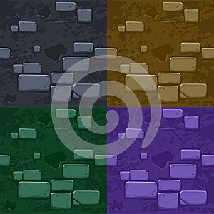 Set seamless Textures stone. Cartoon old brick wall texture for 2D game