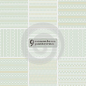 Set of seamless uncomplicated geometric patterns in pastel color