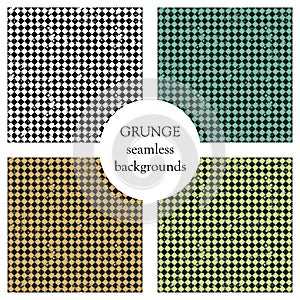 Set of seamless vector pattern. blue geometric checkered background with rhombus. Grunge texture with attrition, cracks and ambros