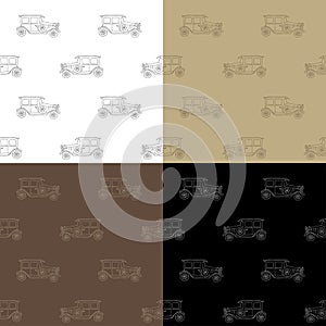 Set of seamless vector patterns, backgrounds with retro , vintage cars