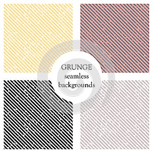 Set of seamless vector patterns. Geometric striped backgrounds with diagonal lines. Grunge texture with attrition, cracks and ambr