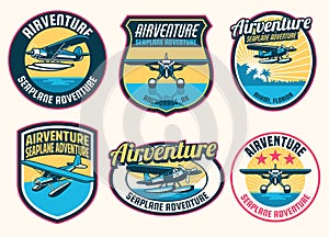 Set of seaplane badge design collection