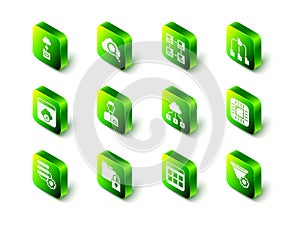 Set Search cloud computing, Hierarchy organogram chart, Folder tree, Processor with CPU, Filter setting, Cloud