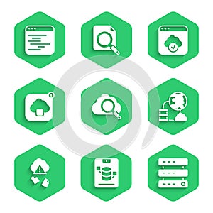 Set Search cloud computing, Server, Data, Web Hosting, Network connection, Cloud hacking, technology data transfer, and