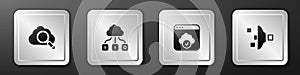 Set Search cloud computing, Cloud technology data transfer, and Filter setting icon. Silver square button. Vector