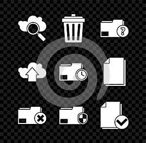 Set Search cloud computing, Trash can, Unknown document folder, Delete, Document protection, and check mark, Cloud