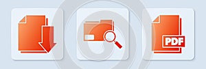 Set Search concept with folder, Document with download and PDF file document. White square button. Vector