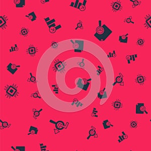 Set Search data analysis, Financial growth, Processor CPU and Document with graph chart on seamless pattern. Vector