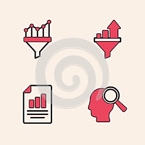 Set Search people, Sales funnel with chart, and Document graph icon. Vector