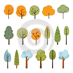 set of seasonal trees flat nature plants isolated leaves eco illustrate healthy lifestyle topics