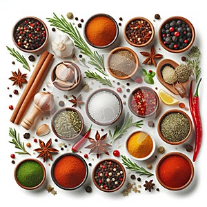 set of seasonings spices isolated on white background