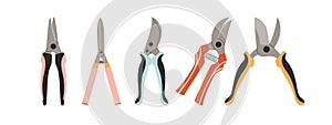 Set of secateurs for gardening. Hand drawn vector illustration.