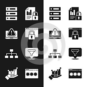 Set Secure your site with HTTPS, Server, Data, Web Hosting, Document and lock, Hierarchy organogram chart, Location