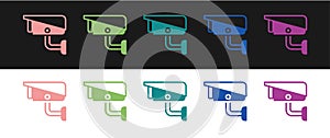 Set Security camera icon isolated on black and white background. Vector