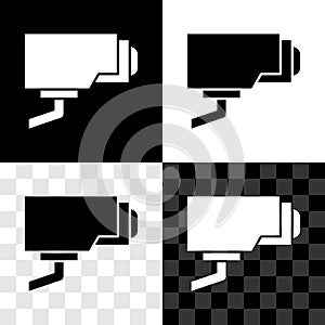 Set Security camera icon isolated on black and white, transparent background. Vector