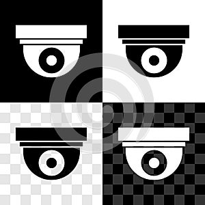 Set Security camera icon isolated on black and white, transparent background. Vector