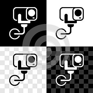 Set Security camera icon isolated on black and white, transparent background. Vector