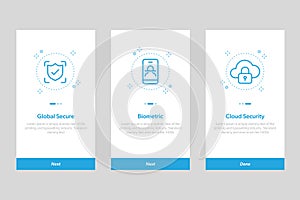 Set of Security onboarding app screens UI. Concept and simplified vector illustration walkthrough screens template for mobile apps