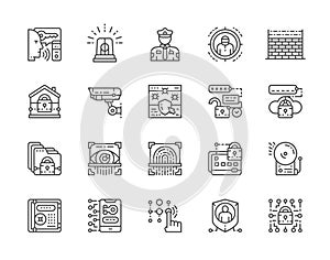 Set of Security Services Line Icons. Police, Protection, Cryptography and more.