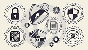 A set of security and technology icons for business protection. vector design Generative AI
