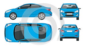 Set of Sedan Cars. Compact Hybrid Vehicle. Eco-friendly hi-tech auto. Isolated car, template for branding and