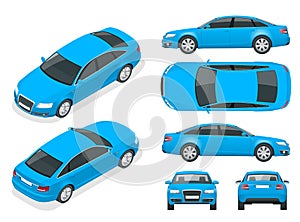 Set of Sedan Cars. Isolated car, template for branding and advertising.