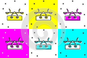 Set Seesaw icon isolated on color background. Teeter equal board. Playground symbol. Vector