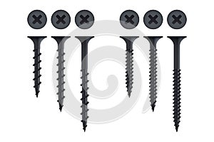 Set of self-tapping screws for wood and metal