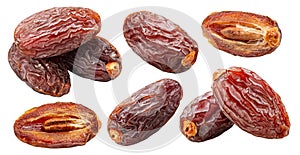 Set of semi-dry dates, or date palm fruits isolated on white background. File contains clipping paths photo