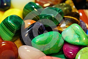 Set of Semi-precious gemstone. Beautiful gemstones minerals. image of many semiprecious stones closeup