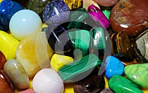 Set of Semi-precious gemstone. Beautiful gemstones minerals. image of many semiprecious stones closeup