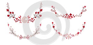 Set of semicircular delicate frame with twig, moon and star. Vector nature design elements. Gently plant borders for articles,