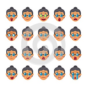 Set of a senior woman faces showing different emotions