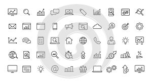 Set of SEO and Development web icons in line style. Contact, Target, Website. Vector illustration.