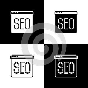 Set SEO optimization icon isolated on black and white background. Vector