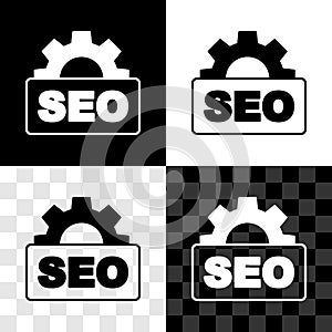 Set SEO optimization icon isolated on black and white, transparent background. Vector