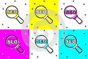 Set SEO optimization icon isolated on color background. Vector