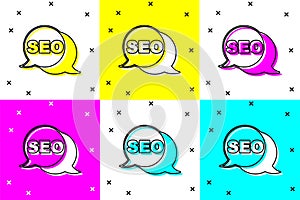 Set SEO optimization icon isolated on color background. Vector