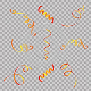 Set of serpentine ribbons, on background. Streamers confetti . Vector Illustration of colorful decoration. Falling light