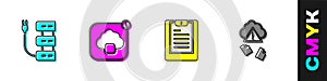 Set Server, Cloud technology data transfer, Data report and hacking icon. Vector