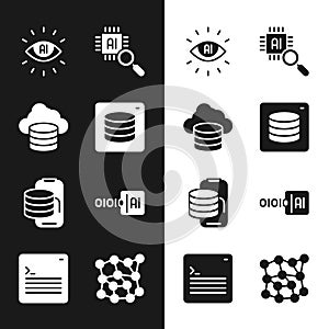 Set Server, Data, Cloud database, Artificial intelligence AI, Processor CPU, technology transfer, Binary code, Neural