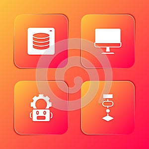 Set Server, Data, Computer monitor, Robot setting and Algorithm icon. Vector